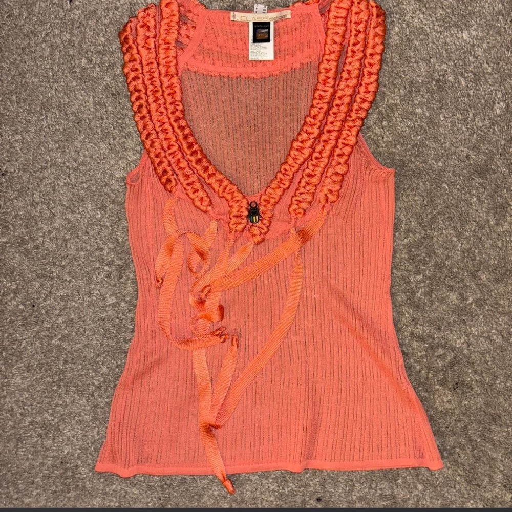 Roberto Cavalli Coral Tank Top with Braided Accents